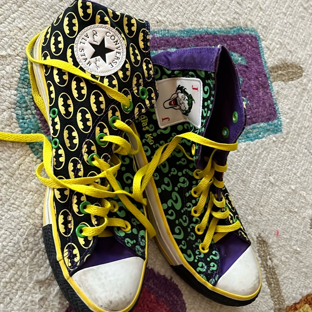 Custom converse all star chuck Taylor batman joker riddler Black green men 8 10w